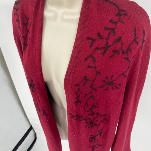 J. Jill Red Floral Branch Print Long Cardigan Holiday Cashmere Small - Picture 6 of 13